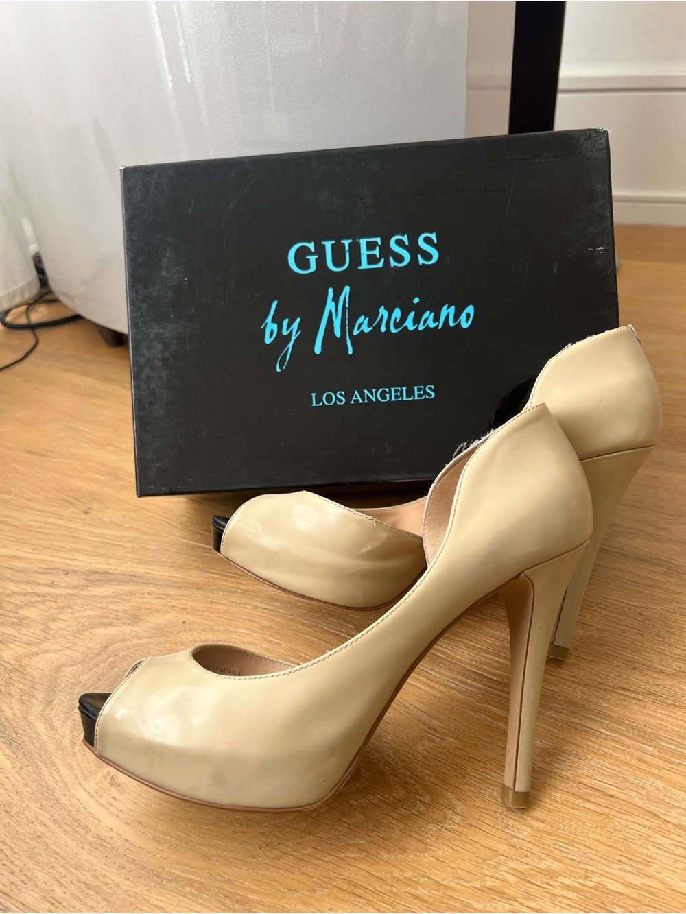 Guess by Marciano Beige Peep-Toe Stiletto Heels